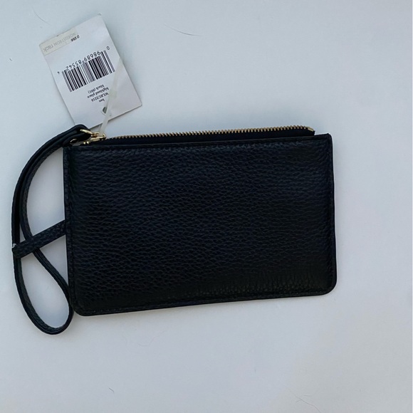 Kate Spade Highland Place Bee Black Pebbled Leather Wristlet Wallet.
